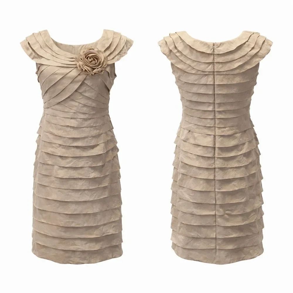 Wisp Dress tan tiered sleeveless Rosette Lined Mocha Mousse Tan Stretch 8P